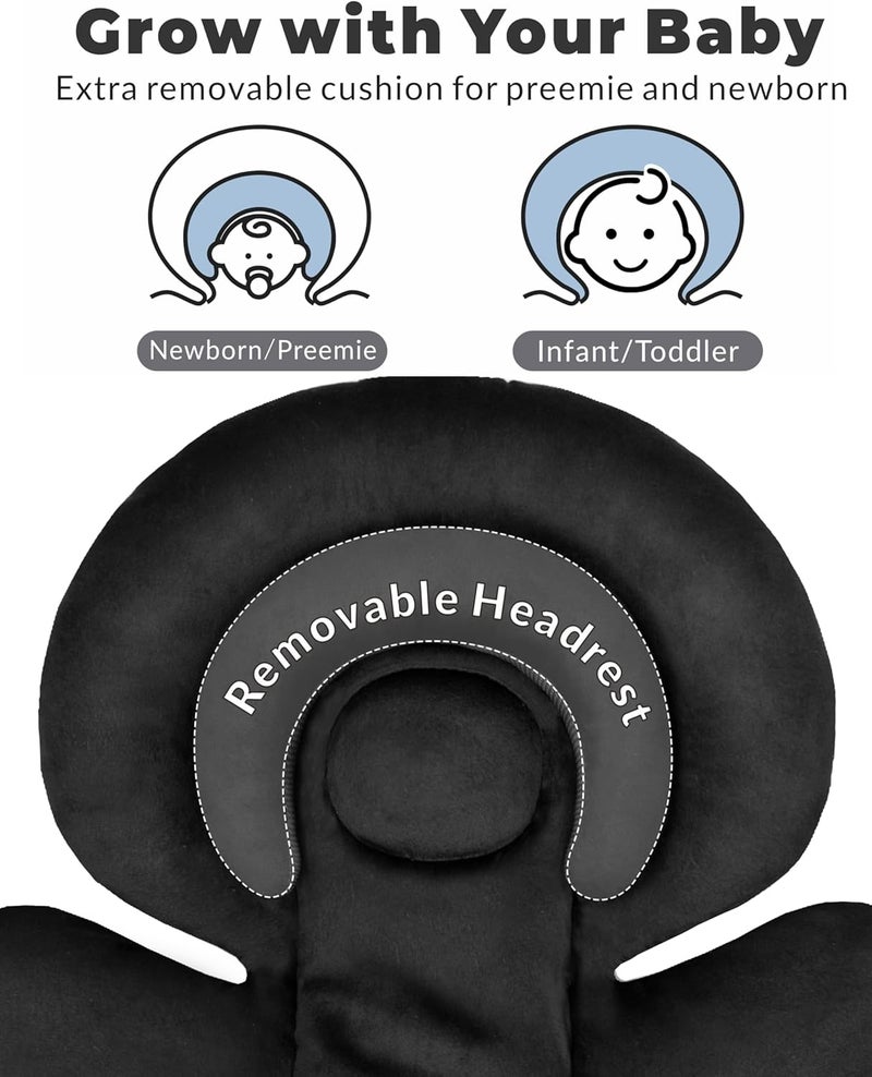 TinlyFinly Infant Car Seat Insert with Removable Cushion for Preemie to Toddler, Reversible Newborn Carseat Insert for Baby Head Body Support, Fits for Stroller, Baby Swing, Bouncer (Pure Black) Versatile application - Image 4