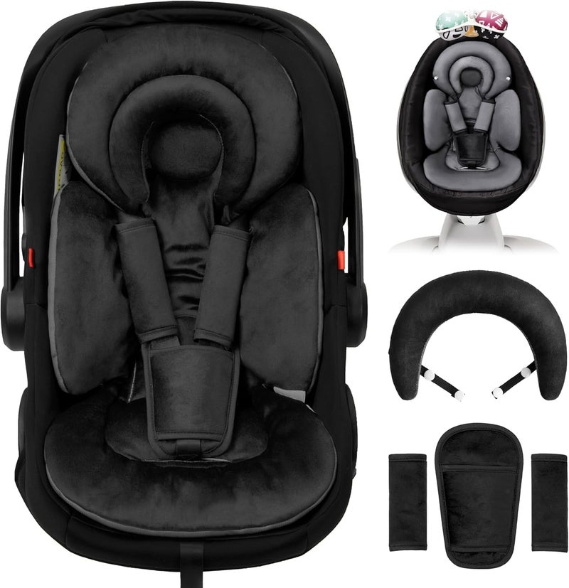 TinlyFinly Infant Car Seat Insert with Removable Cushion for Preemie to Toddler, Reversible Newborn Carseat Insert for Baby Head Body Support, Fits for Stroller, Baby Swing, Bouncer (Pure Black) Versatile application - Image 1