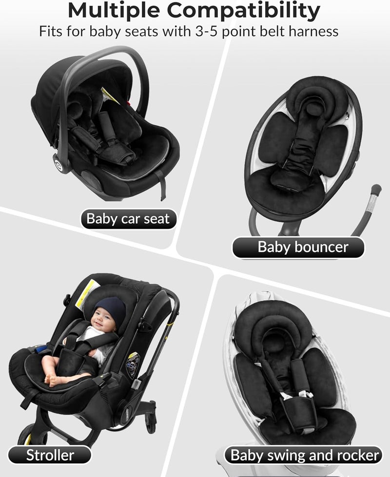 TinlyFinly Infant Car Seat Insert with Removable Cushion for Preemie to Toddler, Reversible Newborn Carseat Insert for Baby Head Body Support, Fits for Stroller, Baby Swing, Bouncer (Pure Black) Versatile application - Image 5