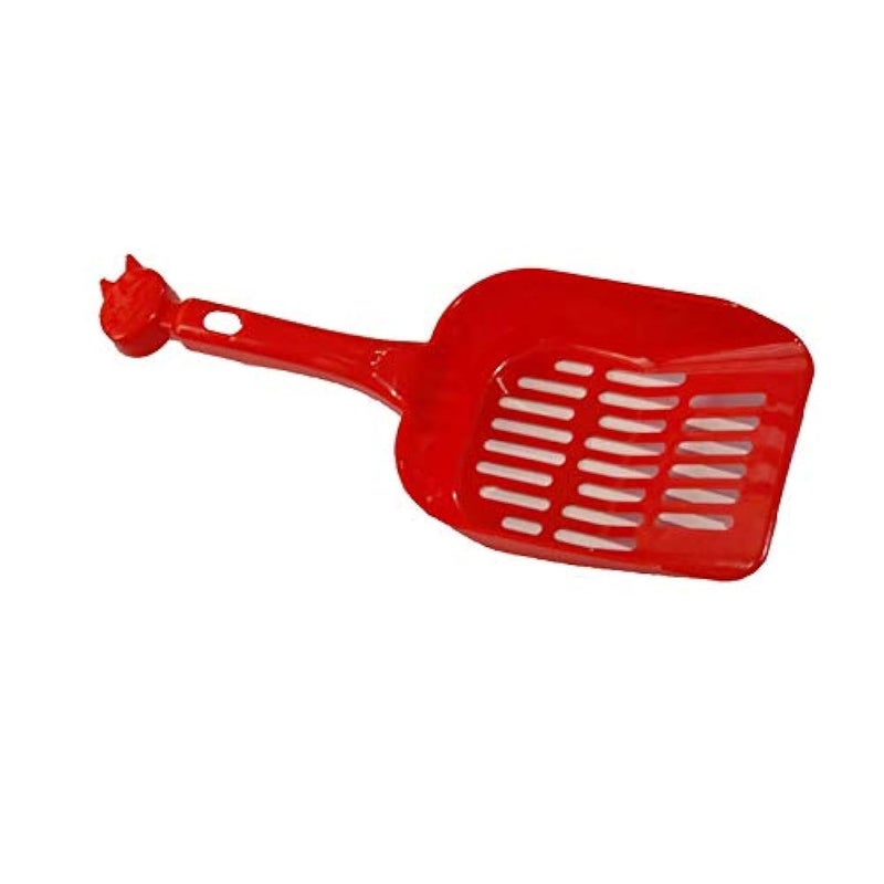 Premium Red Pet Litter Box Shovel - Heavy-Duty Cat Litter Scoop Shavel - Durable High-Density Reusable Pet Waste Sifter with Ergonomic Cat-Head Grip Handle & Slotted Grate (Sleek Red Space-Saving Utility Profile) - Manual Animal Waste Preservation Convenience & Pet Sanitation Facility Asset Management Template