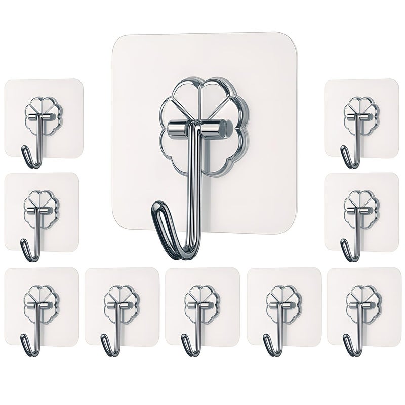 DALUCI Self Adhesive Wall Hooks – Heavy Duty 10 Pcs Wall Hanger Hook Without Drilling – Nail Free Wall Hooks for Hanging Sticky Hooks for Wall Heavy Items, Kitchen & Bathroom (Flower Hook, 10) - Image 1