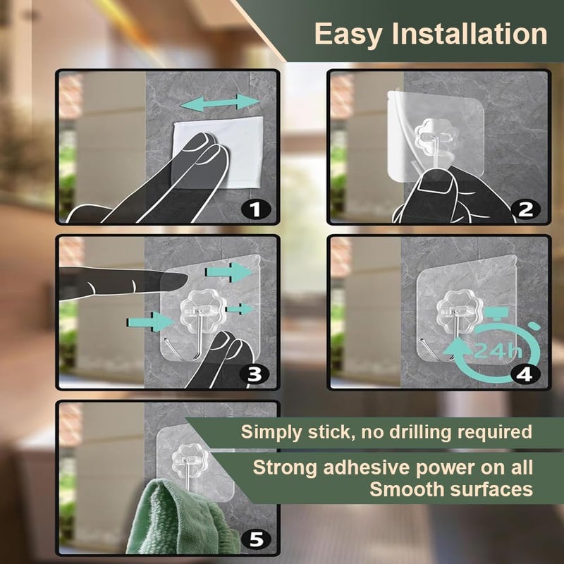 DALUCI Self Adhesive Wall Hooks – Heavy Duty 10 Pcs Wall Hanger Hook Without Drilling – Nail Free Wall Hooks for Hanging Sticky Hooks for Wall Heavy Items, Kitchen & Bathroom (Flower Hook, 10) - Image 5