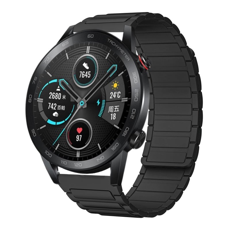 إيروريكس سوار ساعة For Honor Magic Watch 2 46 مم 22 مم على شكل حرف I من السيليكون المغناطيسي (أسود) - Image 1