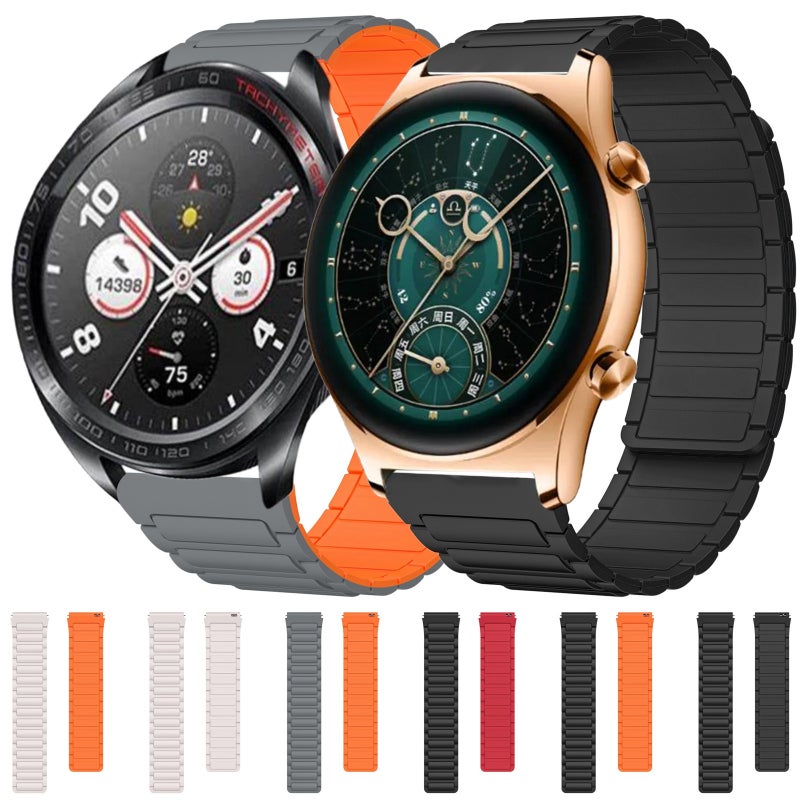 إيروريكس سوار ساعة For Honor Magic Watch 2 46 مم 22 مم على شكل حرف I من السيليكون المغناطيسي (أسود) - Image 4