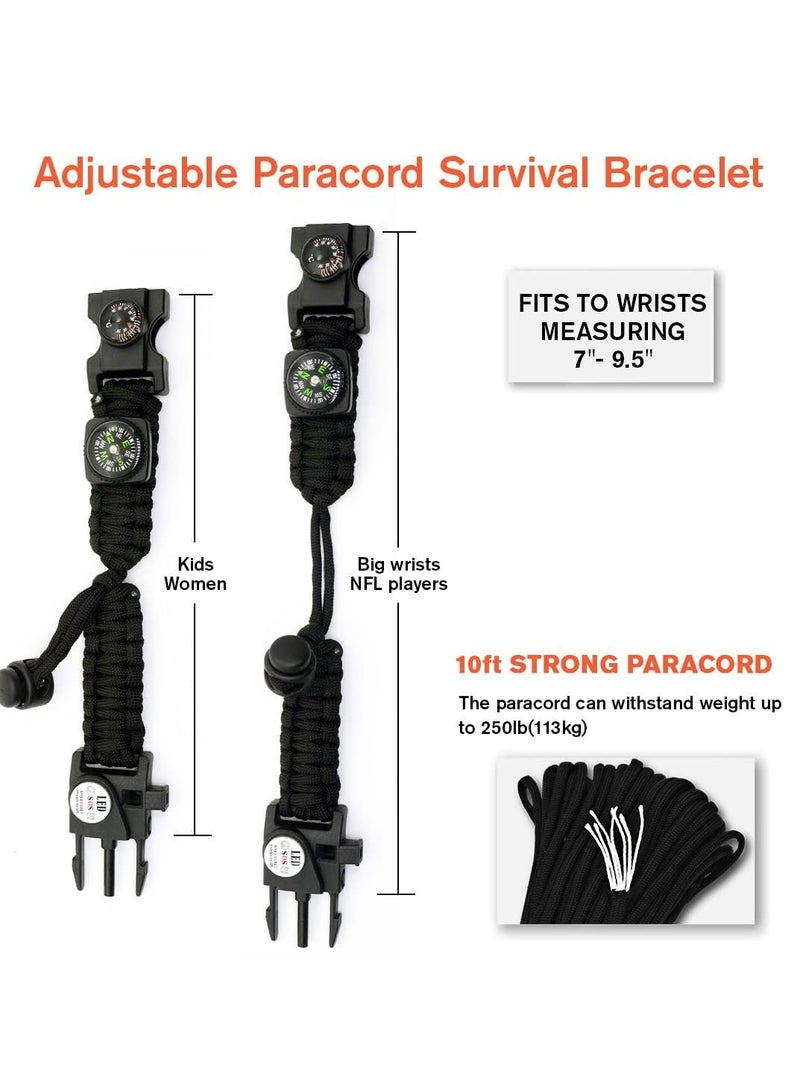 SYOSI 20 in 1 Survival Paracord Bracelet Adjustable Gear Kit with SOS LED Light, Thermometer, Fire Starter, Multitools, Compass, Survival Whistle, Perfect for Camping, Hiking, Fishing, Hunting（2PCS） - Image 4