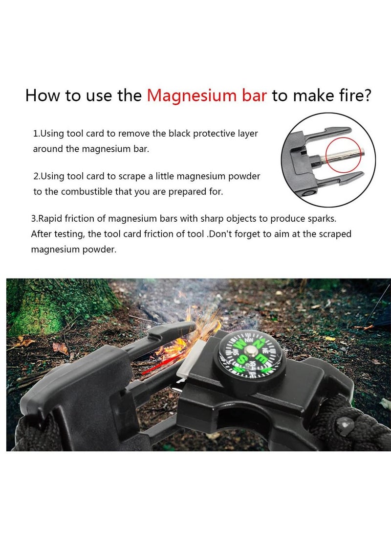 SYOSI 20 in 1 Survival Paracord Bracelet Adjustable Gear Kit with SOS LED Light, Thermometer, Fire Starter, Multitools, Compass, Survival Whistle, Perfect for Camping, Hiking, Fishing, Hunting（2PCS） - Image 5