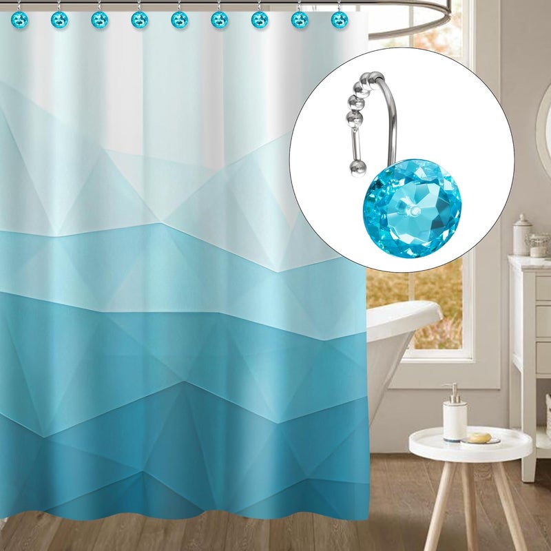Sunlit Luxury Design Round Aqua Blue Diamond Crystal Gem Bling with Glide Balls Shower Curtain Hooks, Rust Proof Metal Rhinestones Glam Shower Curtain Rings-12 Pack - Image 3