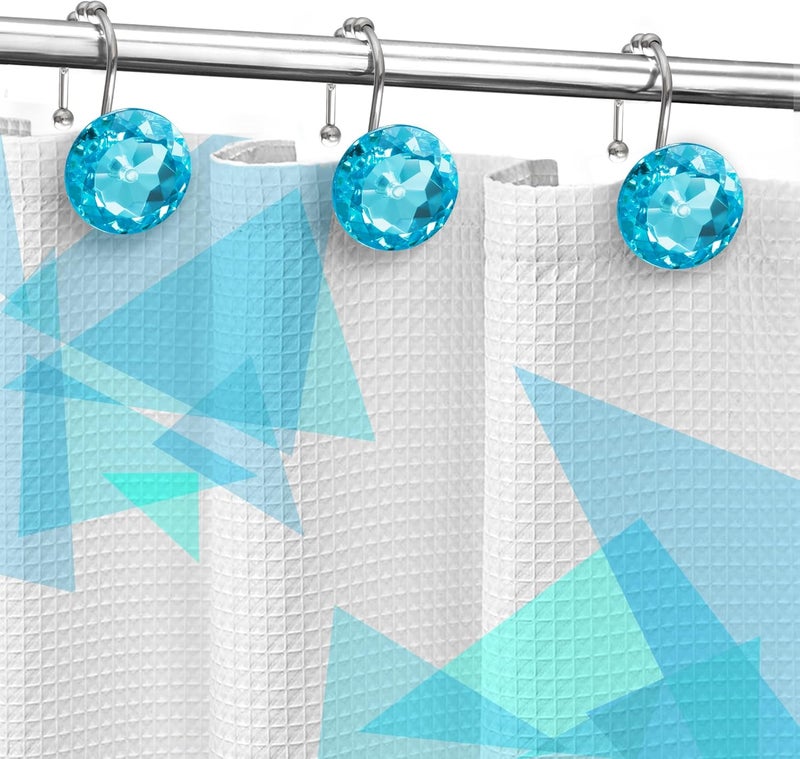 Sunlit Luxury Design Round Aqua Blue Diamond Crystal Gem Bling with Glide Balls Shower Curtain Hooks, Rust Proof Metal Rhinestones Glam Shower Curtain Rings-12 Pack - Image 4
