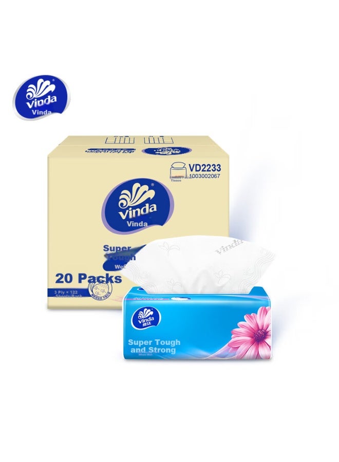 Vinda Facial Tissues, Extra Strong 3-ply 122 Sheets*20 Packs, Toilet Paper Tissue Paper Bulk Pack - Image 4