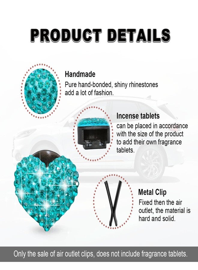 RBOKO 2Pcs Car Air Vent Clip, Bling Crystal Heart Charms Car Air Vent Clips, Car Air Conditioning Outlet Clip Decorative, Car Interior Decoration Accessories Universal for Women and Man (blue) - Image 3