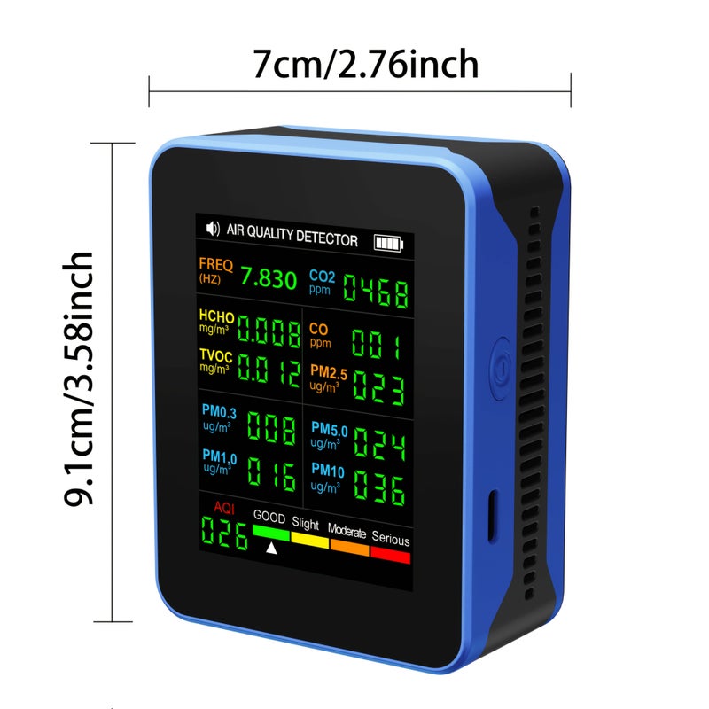 13 In 1 Schumann Waves Air Quality Monitor Black Blue With 7 83Hz Ultra Low Frequency Pulse Wave CO2 PM2 5 PM10 PM1 0 PM0 3 PM5 0 HCHO TVOC AQI CO Rechargeable Battery USB Powered For Home Travel Office Indoor Use - Image 2