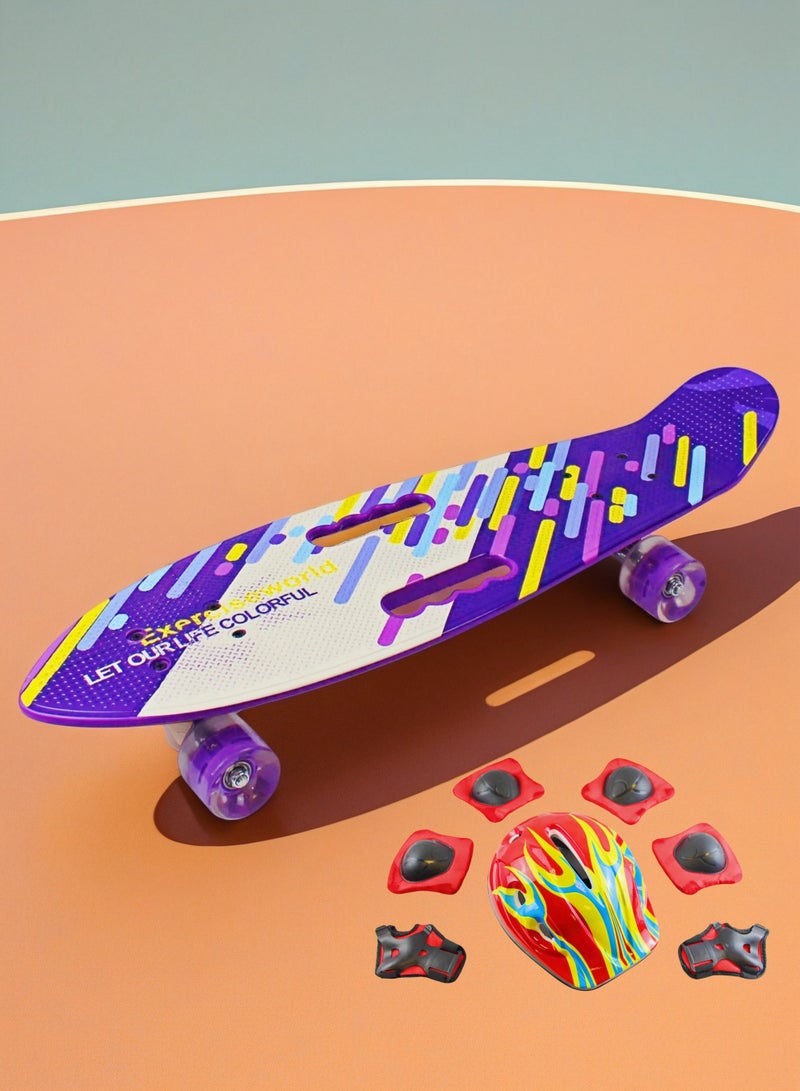 إيزي فيتشور لوح تزلج EASY FUTURE Cruiser للأطفال - لوح قصير على شكل لوح بنس واحد للشباب من سن 6 إلى 12 عامًا، والمراهقين والمبتدئين، لوح تزلج صغير كامل بما في ذلك مجموعة معدات الحماية الكاملة - Image 1