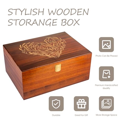 EVA murmure Larger Wooden Memory Keepsake Boxes With Hinged Lids and a photo frame inside the lid - Decorative Storage Box With a Hinge Lids For Picture Letter Time Capsule - 5.3“*8.6”*11.7“- Acacia - Image 3