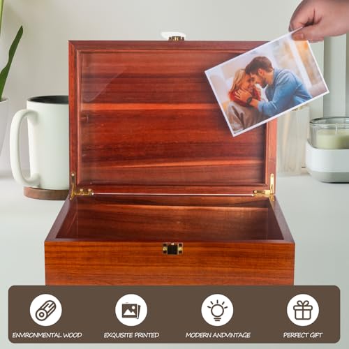 EVA murmure Larger Wooden Memory Keepsake Boxes With Hinged Lids and a photo frame inside the lid - Decorative Storage Box With a Hinge Lids For Picture Letter Time Capsule - 5.3“*8.6”*11.7“- Acacia - Image 2