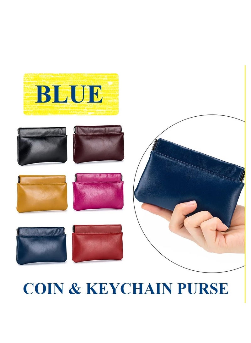 1 Piece Mini PU Leather Coins Purse Changes and Cards Holder Squeeze Small Pouch Blue - Image 1