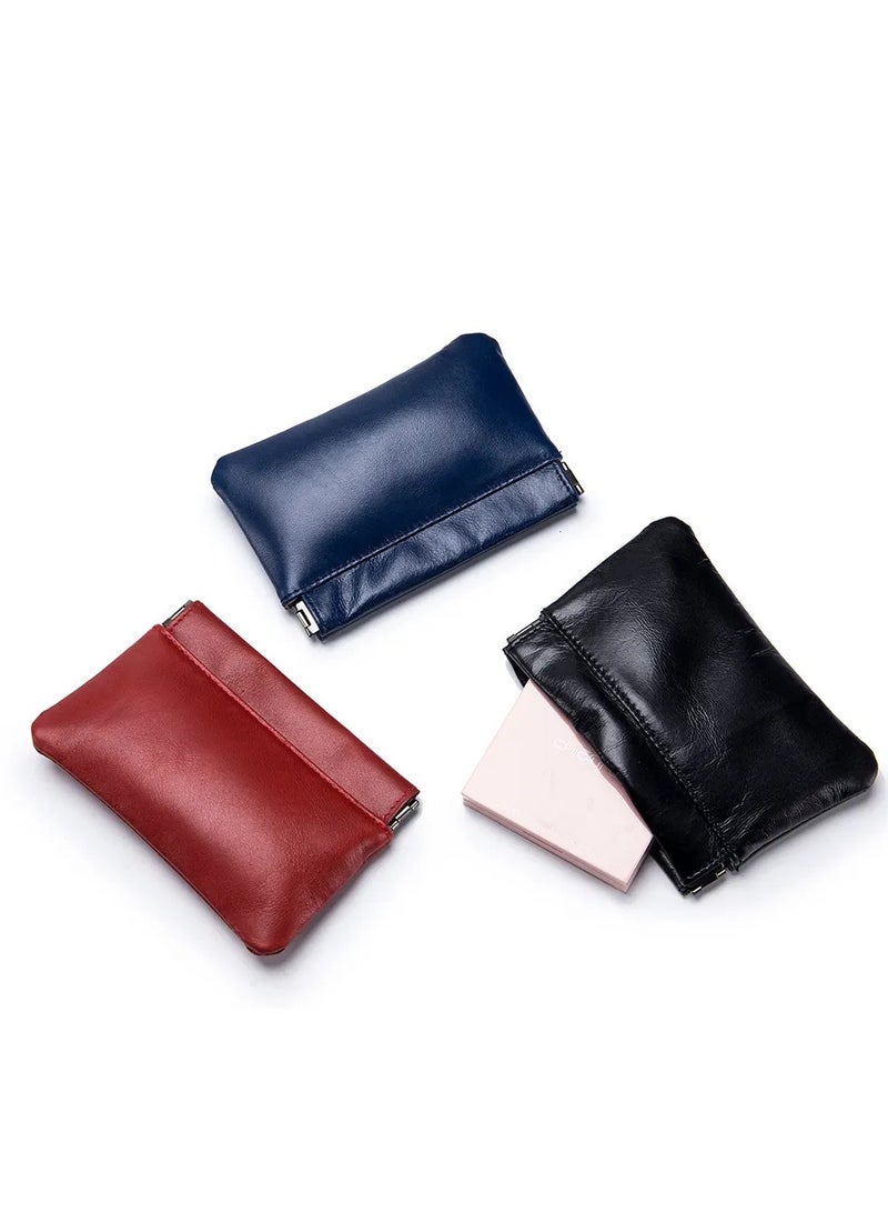 1 Piece Mini PU Leather Coins Purse Changes and Cards Holder Squeeze Small Pouch Blue - Image 3