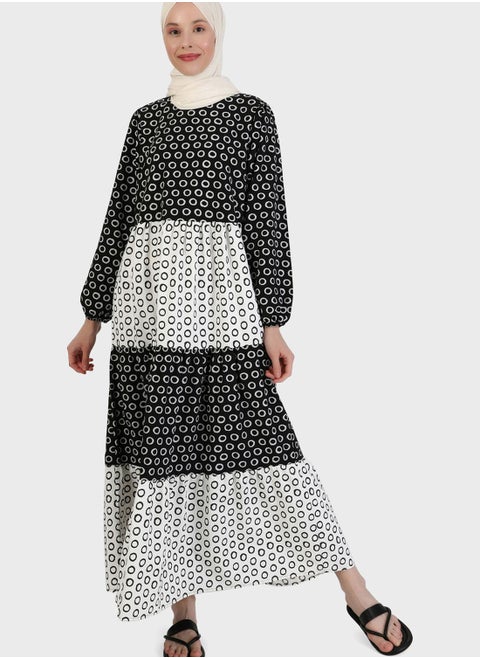 Puff Sleeve Color Block Dress