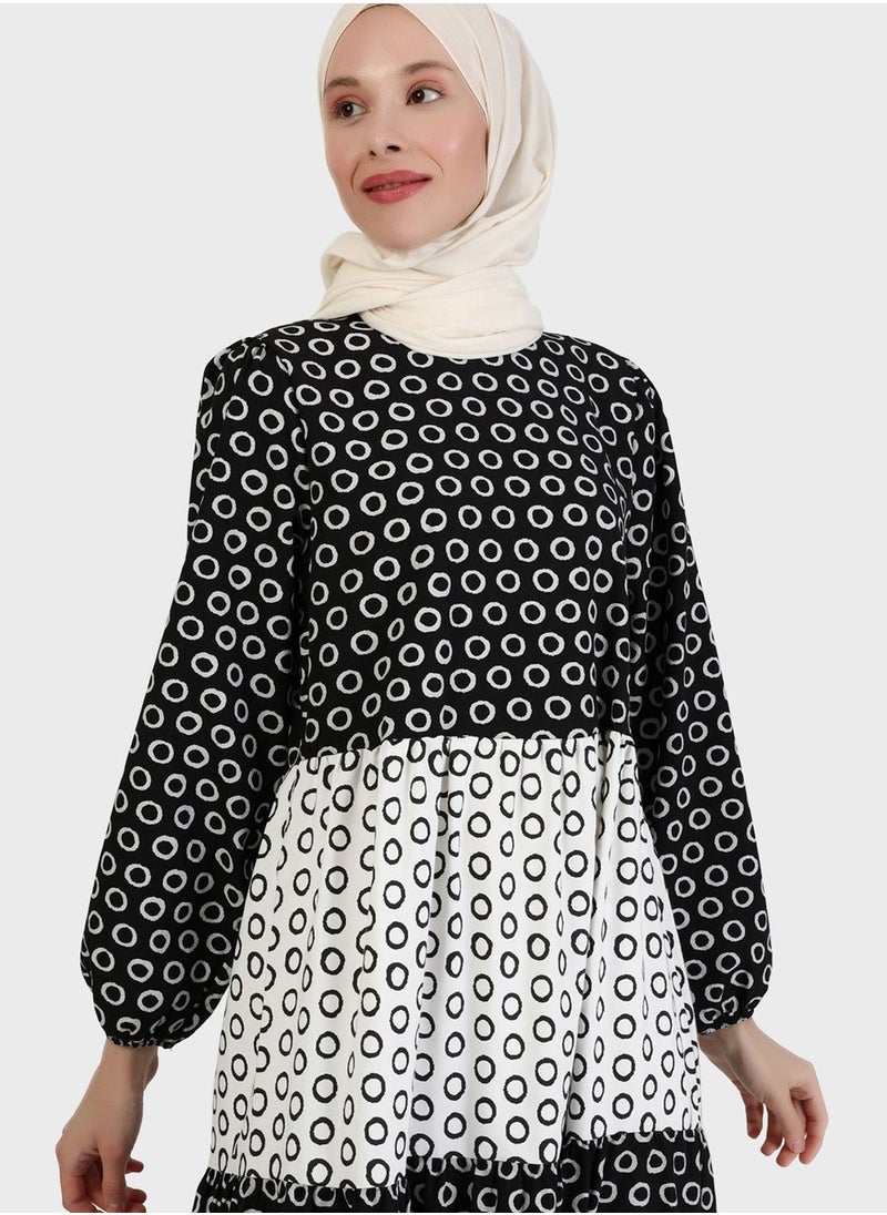 Puff Sleeve Color Block Dress
