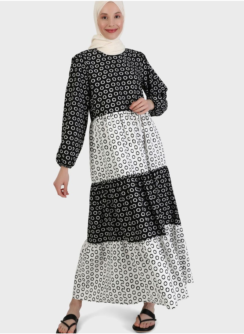 Puff Sleeve Color Block Dress