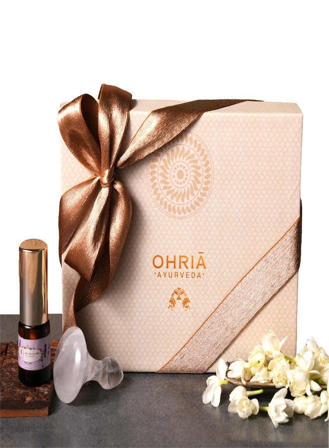 أوهريا مجموعة أوهريا أيورفيدا لتخفيف التوتر وزيت الاسترخاء | أداة تدليك كوارتز + زيوت اللافندر والبرتقال للاسترخاء | هدايا ديوالي - Image 1