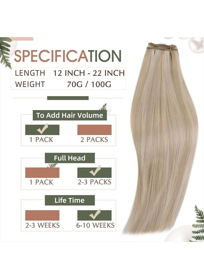 RUNATURE Blonde Weft Human Hair Extensions Straight Sew in Hair Extensions Real Human Hair Weft Extensions Ash Blonde Highlight Platinum Blonde Weft Hair Extensions Natural Hairpiece Weaving 12 Inch 7 - Image 4