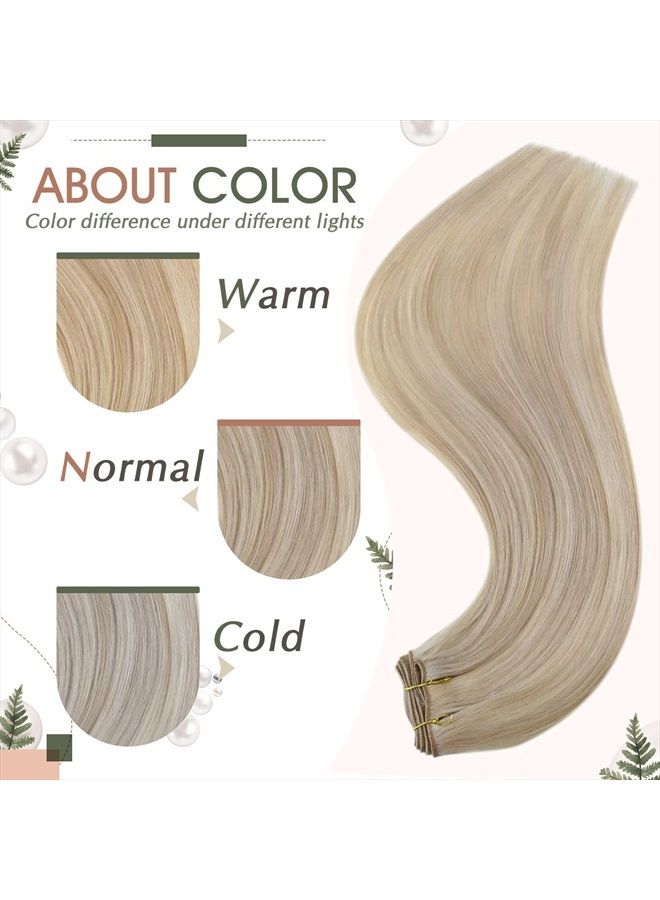 RUNATURE Blonde Weft Human Hair Extensions Straight Sew in Hair Extensions Real Human Hair Weft Extensions Ash Blonde Highlight Platinum Blonde Weft Hair Extensions Natural Hairpiece Weaving 12 Inch 7 - Image 5