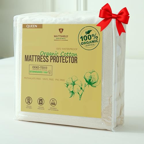 MATTSHIELD ORIGINAL Waterproof Organic Mattress Protector Queen - Organic Cotton Breathable Mattress Pad Cover - 250 GSM Comfort - Deep Pocket - Fitted Comfort - Image 1