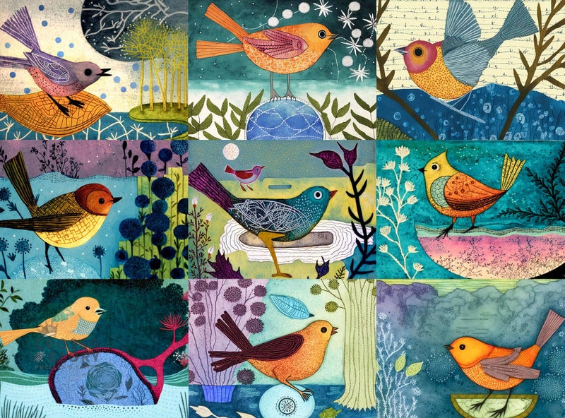 Cross & Glory - Festival of the Nine Birds - 1000 Piece Jigsaw Puzzle for Adults | Colorful Bird Collage Artwork | Premium Ribbon-Cut Puzzle with Satin Finish - Image 1