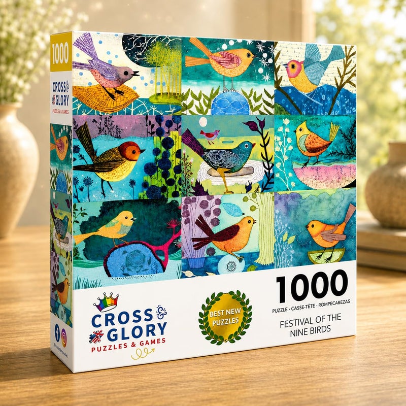 Cross & Glory - Festival of the Nine Birds - 1000 Piece Jigsaw Puzzle for Adults | Colorful Bird Collage Artwork | Premium Ribbon-Cut Puzzle with Satin Finish - Image 2