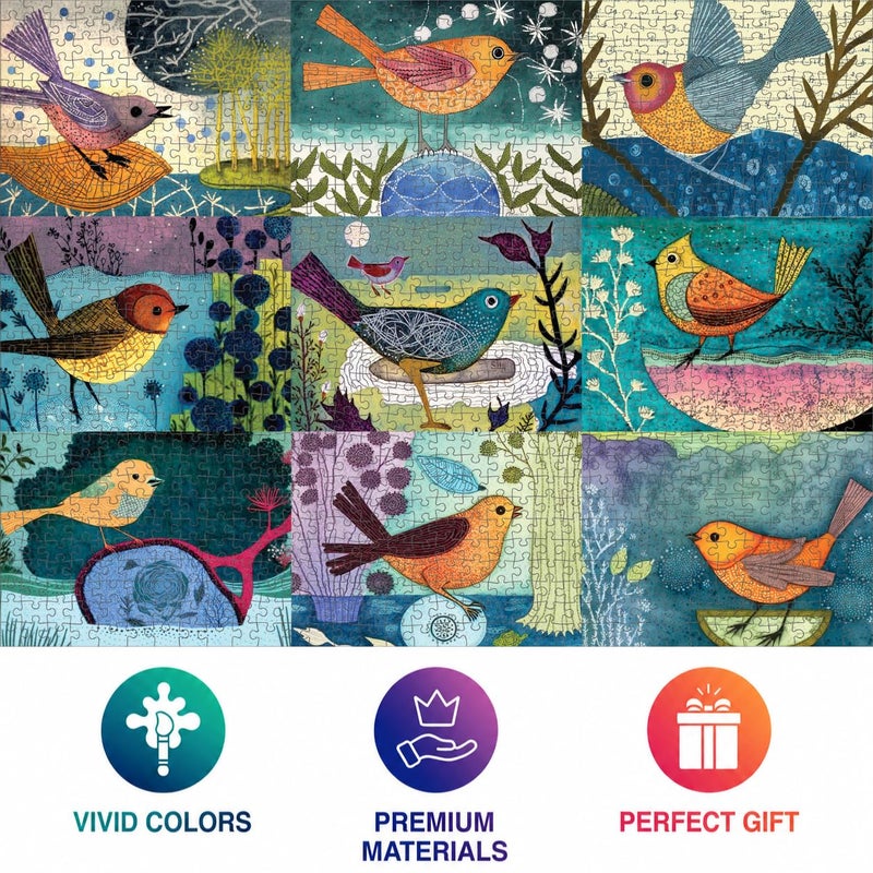 Cross & Glory - Festival of the Nine Birds - 1000 Piece Jigsaw Puzzle for Adults | Colorful Bird Collage Artwork | Premium Ribbon-Cut Puzzle with Satin Finish - Image 5