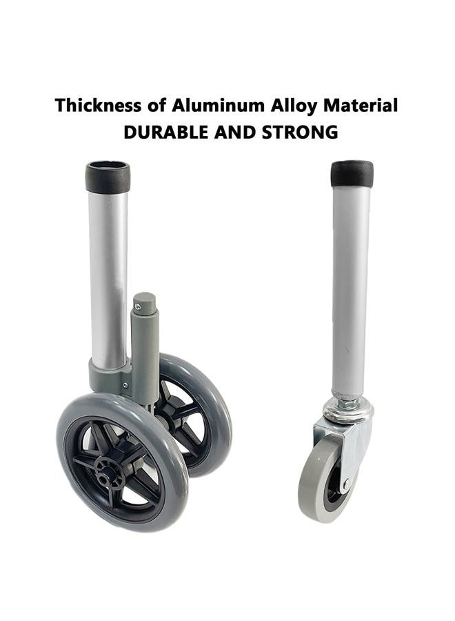 MESINURS Walker Wheels Replacement Feet for Folding Medical Walker Accessories Parts Kit, Front and Back Safety Wheel, 5 Inch Wheels with Brake - Image 4