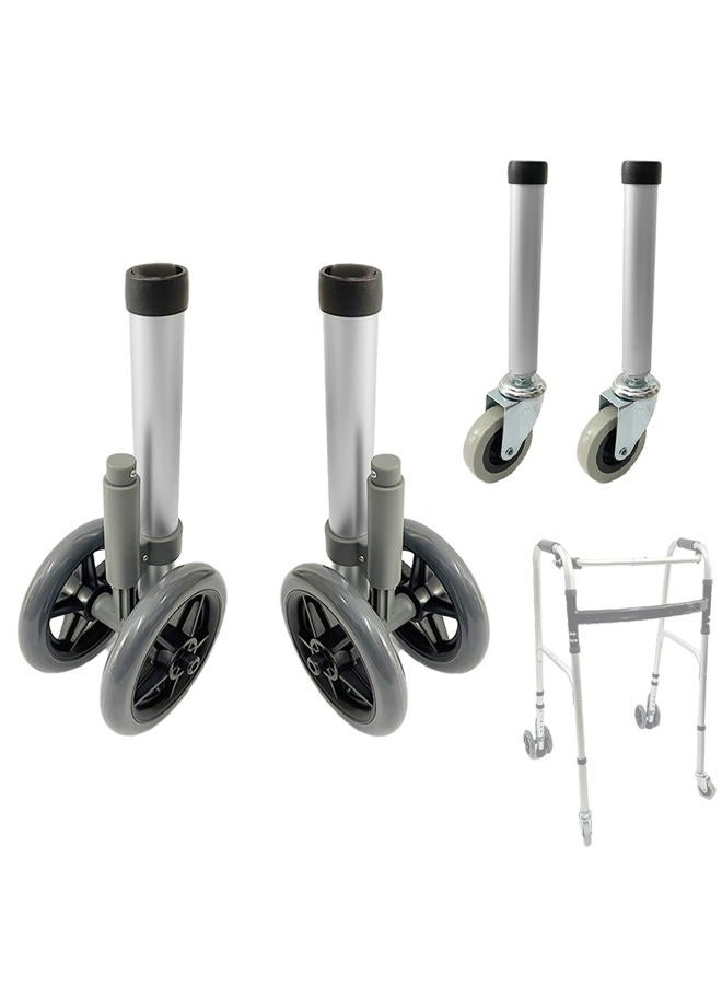 MESINURS Walker Wheels Replacement Feet for Folding Medical Walker Accessories Parts Kit, Front and Back Safety Wheel, 5 Inch Wheels with Brake - Image 1