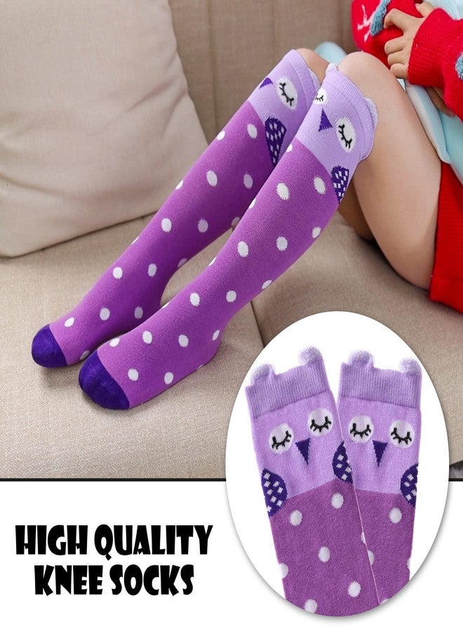 POEATEZO 3-12 Years Girls Knee High Socks Kids Funny Animal Pattern Warm Cotton Long Tall Boot Socks 6 Pairs (Cute Animals-B) - Image 5