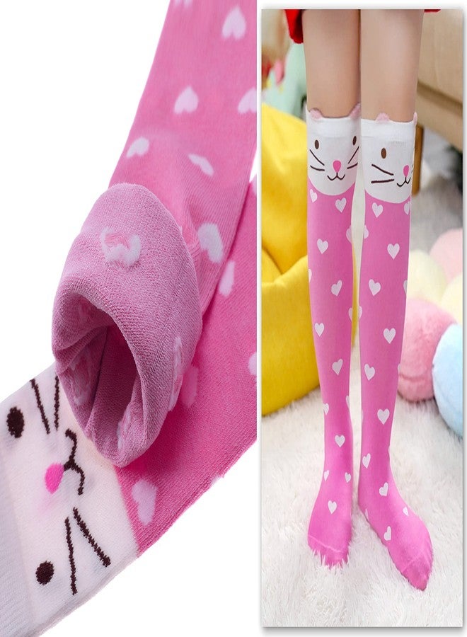 POEATEZO 3-12 Years Girls Knee High Socks Kids Funny Animal Pattern Warm Cotton Long Tall Boot Socks 6 Pairs (Cute Animals-B) - Image 2