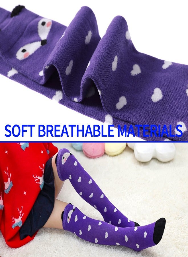 POEATEZO 3-12 Years Girls Knee High Socks Kids Funny Animal Pattern Warm Cotton Long Tall Boot Socks 6 Pairs (Cute Animals-B) - Image 4