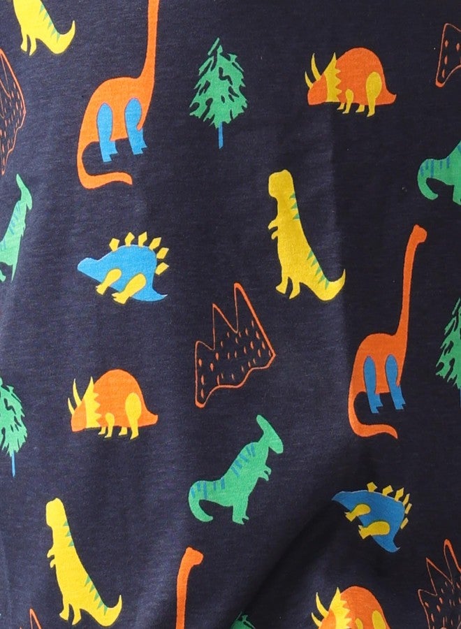 انثريلو طقم بيجاما بناتي بأكمام طويلة من أنثريلو بتصميم ديناصور مرح باللون الكحلي - كحلي - Image 4