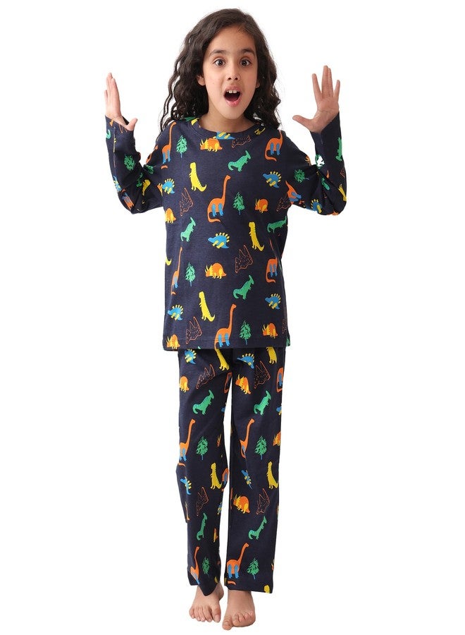 انثريلو طقم بيجاما بناتي بأكمام طويلة من أنثريلو بتصميم ديناصور مرح باللون الكحلي - كحلي - Image 1