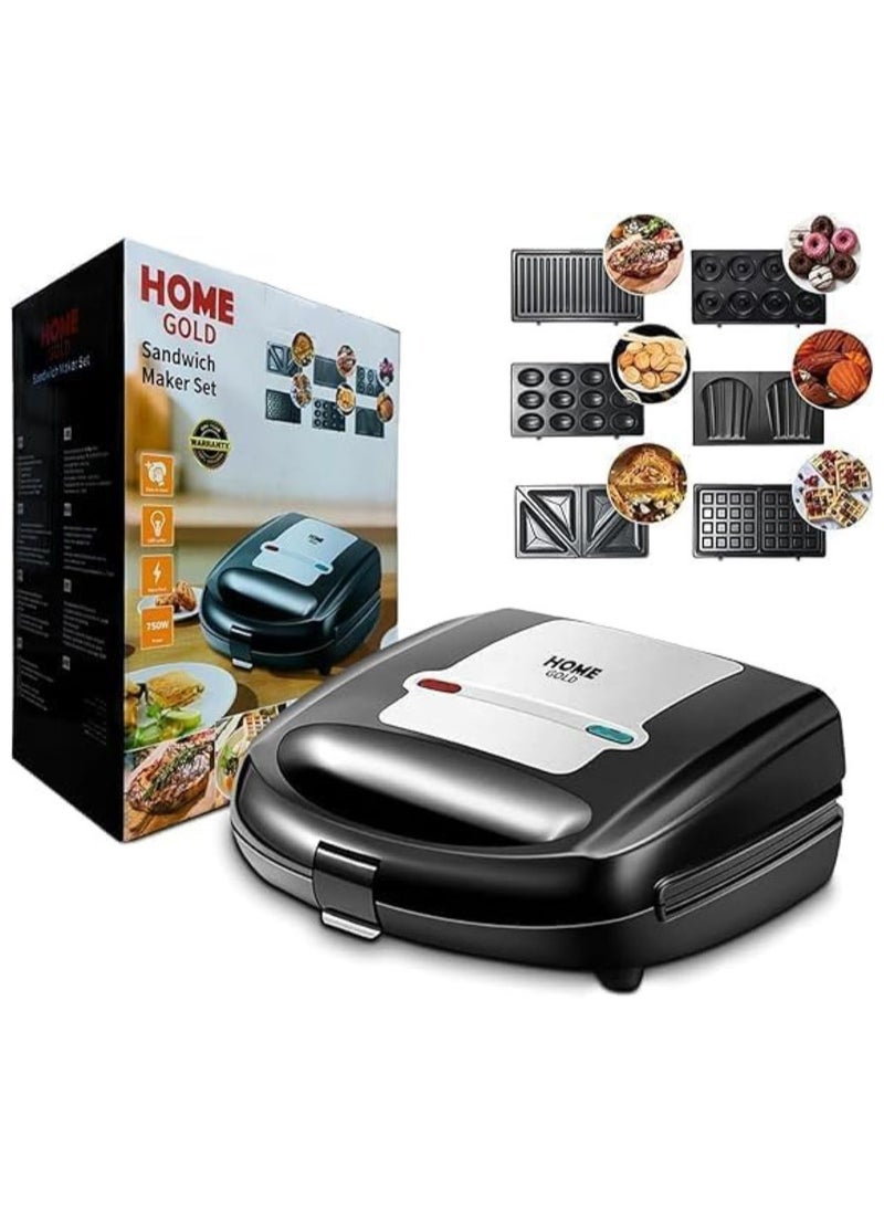 Home Gold - Home Gold 6 in 1 Waffle and Sandwich Maker - Waffle Maker with Non-Stick Coating, Clamp, Easy to Use and Clean - Multipurpose Kitchen Tools for Waffles and Sandwiches (2023-1) - Image 1