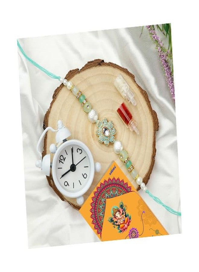 ASIDEA Bhai Rakhi for Brother Bhaiya Sister Raksha Bandhan Gift Band Moli Bracelet Stone Pearl Rakhi with Roli Tilak and alarm clock - Image 1