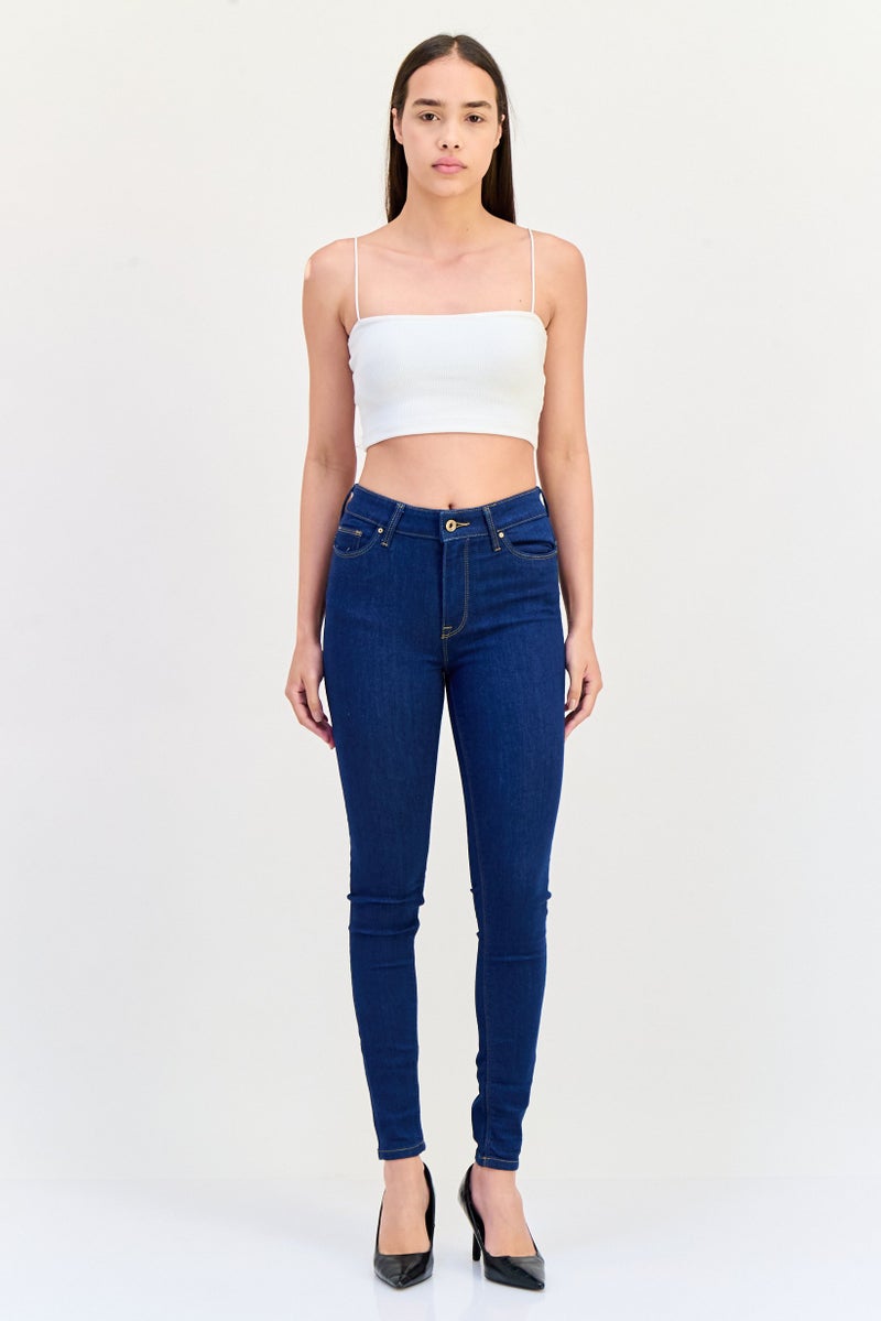 ONLY Women Regular Fit Solid Stretchable Denim Jeans, Navy  - Image 3