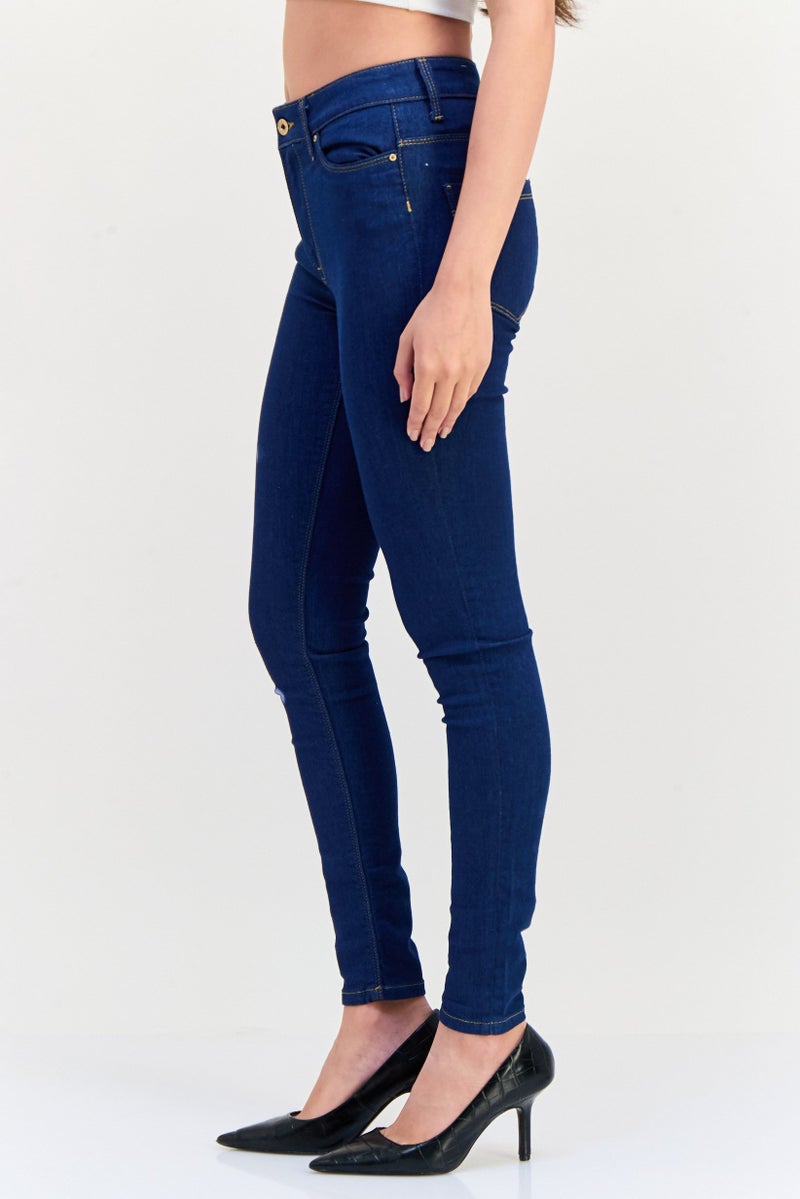 ONLY Women Regular Fit Solid Stretchable Denim Jeans, Navy  - Image 4