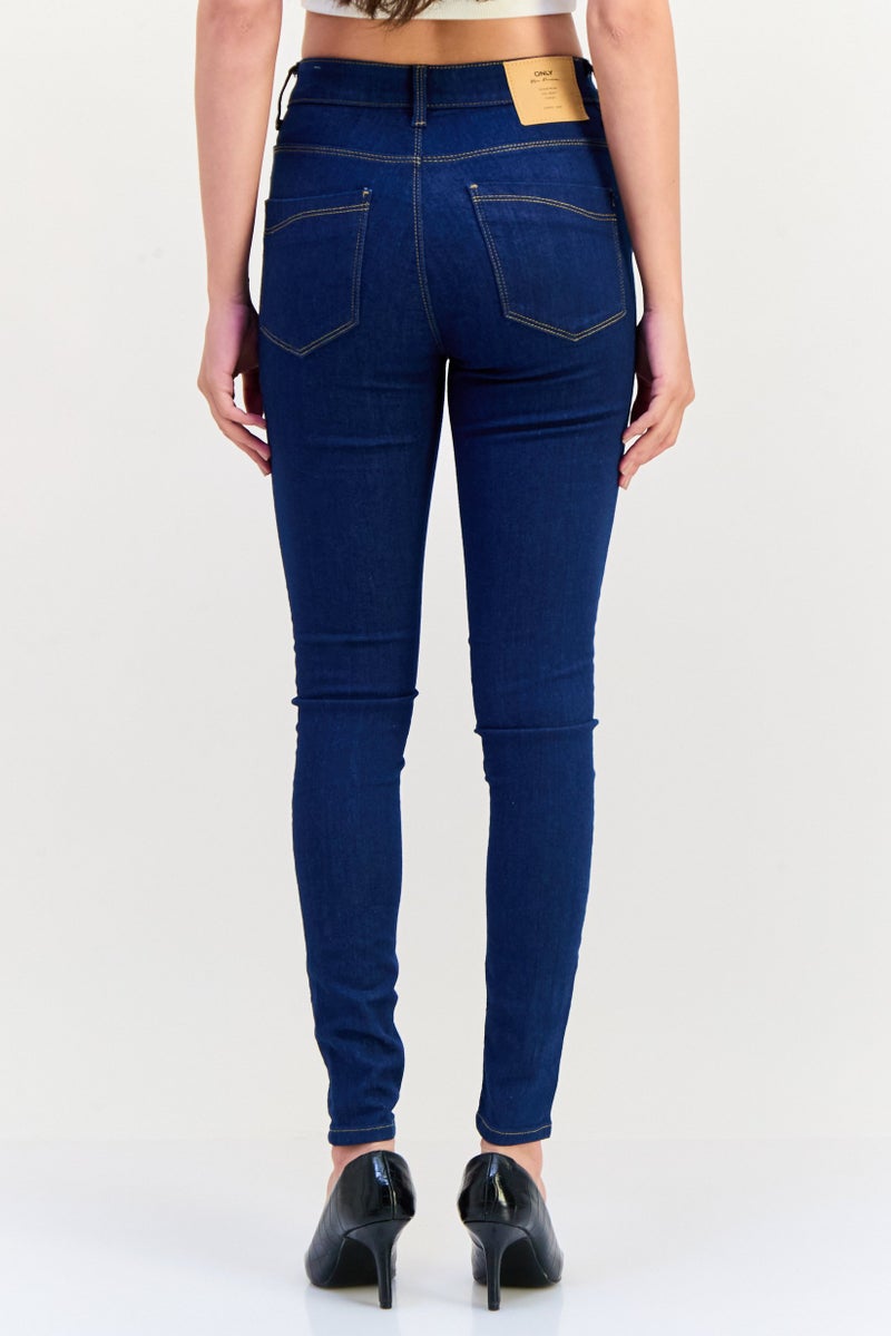 ONLY Women Regular Fit Solid Stretchable Denim Jeans, Navy - Image 4