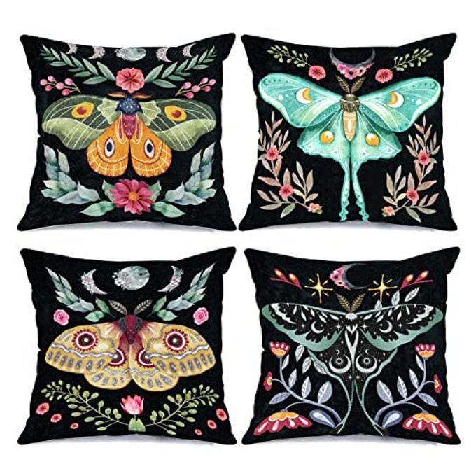 TROPICAL FLOWERS BUTTERFIES PILLOWS COVER NORDIC STYLE THROW PILLOW COVERS MOON PHASE PILLOWCASE SET OF 4 CUSHION CASE BOHTROPICAL LEAVES PILLOW FOR COUCH SOFA HOME OFFICE BUTTERFLY GIFT18 X 18 INCH