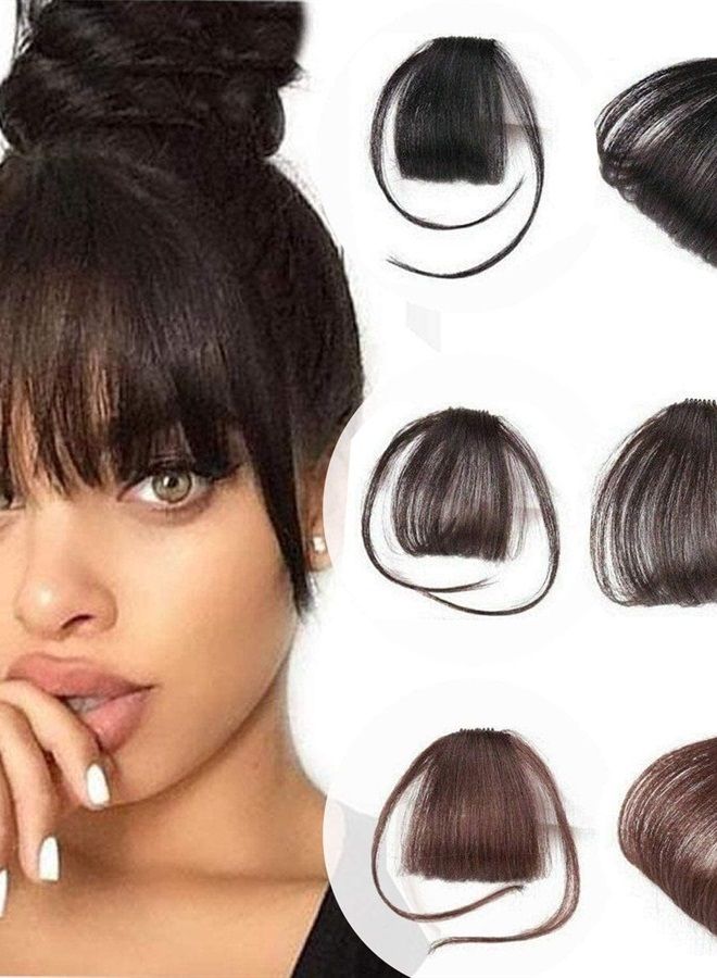 Glamza Clip In Fringe 'Big Bang' Clip in Bangs Front Hairpiece Topper for Women Available in Black, Dark Brown or Light Brown With or Without Sideburns (Light Brown (Without Sideburns)) - Image 1