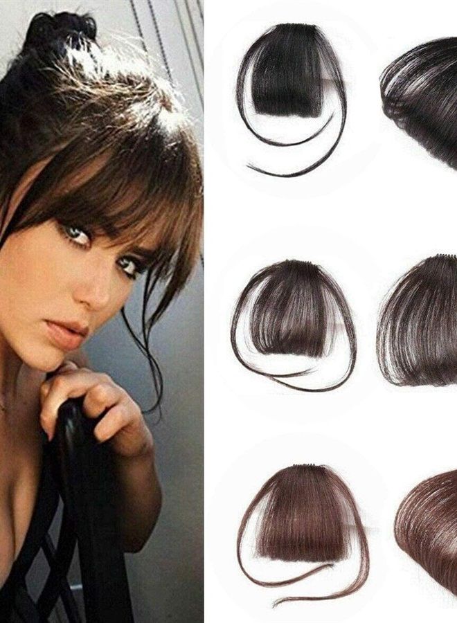 Glamza Clip In Fringe 'Big Bang' Clip in Bangs Front Hairpiece Topper for Women Available in Black, Dark Brown or Light Brown With or Without Sideburns (Light Brown (Without Sideburns)) - Image 3