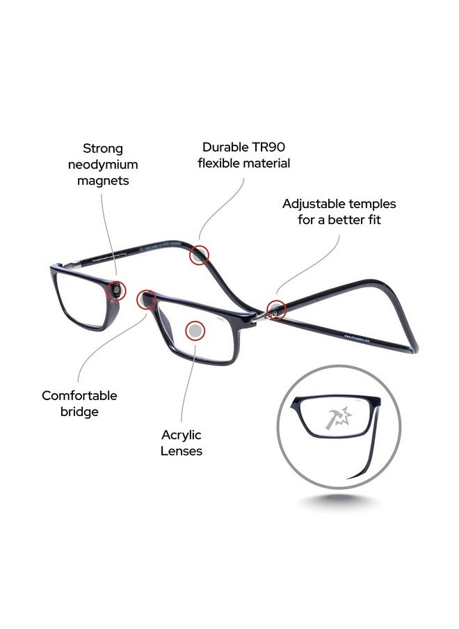 clic - Magnetic Reading Glasses Computer Readers Replaceable Lens Adjustable Temples Executive (Mxl Black 1.50 Magnification) - Image 1