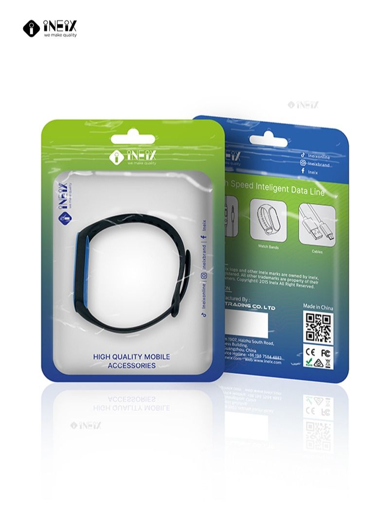 إينيكس سوار ساعة سيليكون طري متوافق مع شاومي مي باند 6 - أسود وأزرق فاتح - Image 4