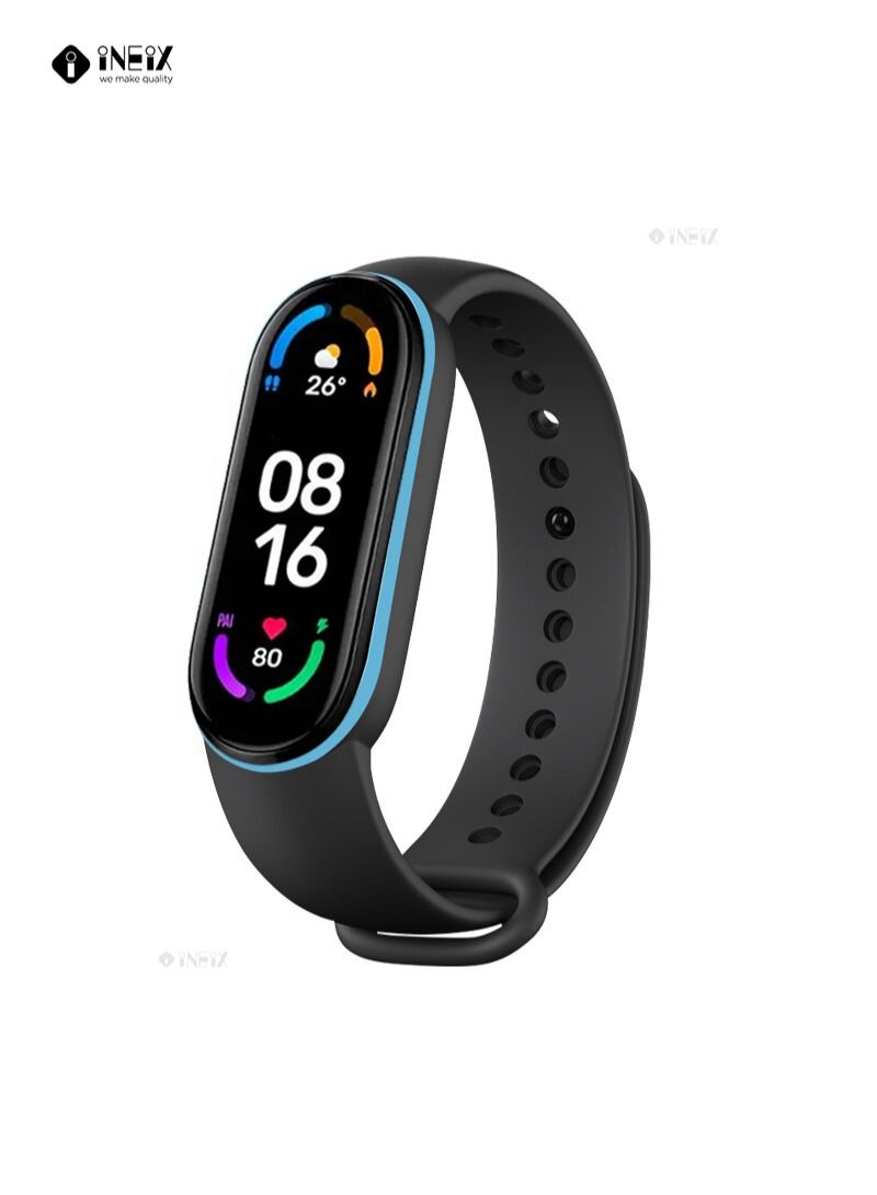 إينيكس سوار ساعة سيليكون طري متوافق مع شاومي مي باند 6 - أسود وأزرق فاتح - Image 2