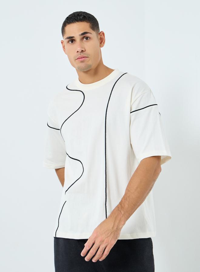 Styli Men Cream Embroidered Crew Neck T-Shirt - Image 1