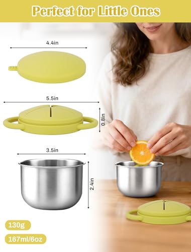 LOTBILL 2 Pack Stainless Steel Snack Cups for Toddlers Spill Proof, Toddler Snack Containers with Spill-Proof Silicone Lids & Handles, Dishwasher Safe Perfect for Mess-Free Snacking (Yellow+ Beige) - Image 5